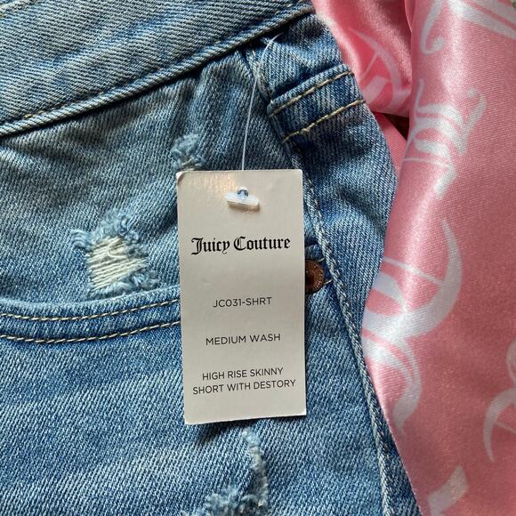 Juicy Couture High Rise Short Women's 26 Medium Wash Denim Distressed Frayed Hem - Picture 3 of 10